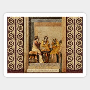 ANTIQUE ROMAN MOSAICS, GREEK COMEDY THEATER SCENE WITH MASKS Sticker